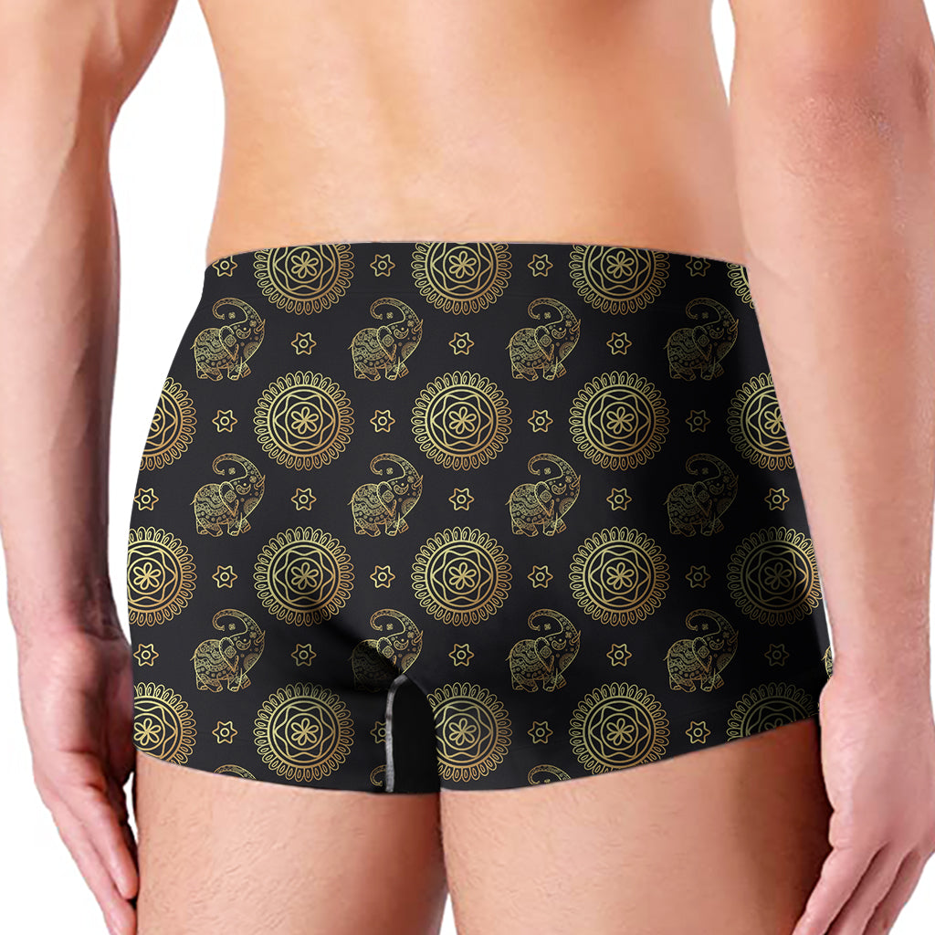 Cute Gold Boho Elephant Pattern Print Men's Boxer Briefs