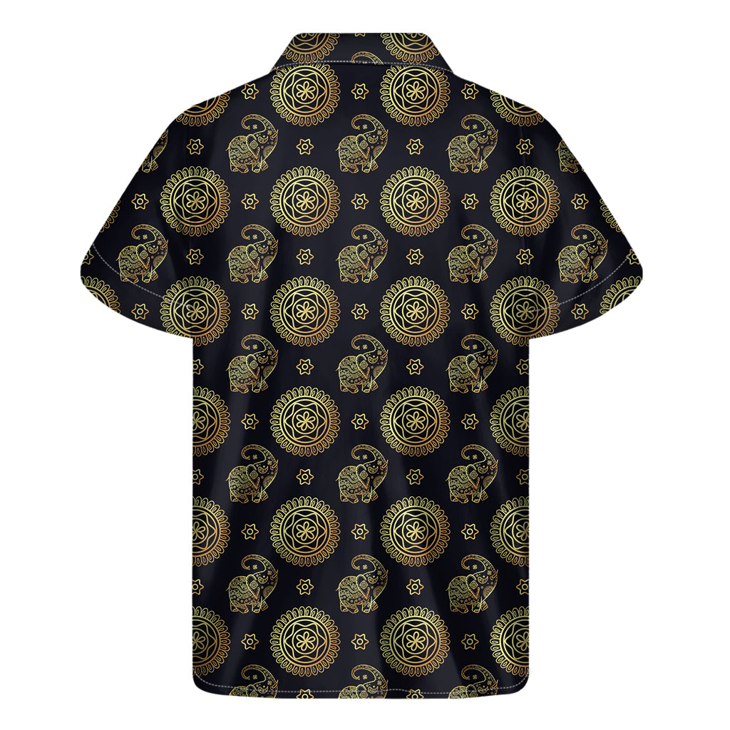 Cute Gold Boho Elephant Pattern Print Men's Short Sleeve Shirt
