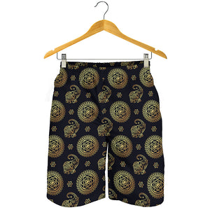 Cute Gold Boho Elephant Pattern Print Men's Shorts