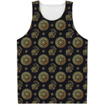 Cute Gold Boho Elephant Pattern Print Men's Tank Top