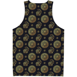 Cute Gold Boho Elephant Pattern Print Men's Tank Top