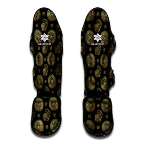 Cute Gold Boho Elephant Pattern Print Muay Thai Shin Guard