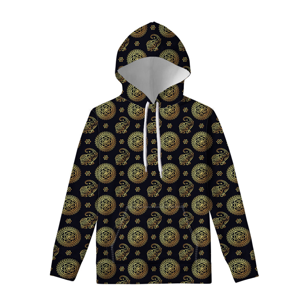 Cute Gold Boho Elephant Pattern Print Pullover Hoodie