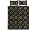 Cute Gold Boho Elephant Pattern Print Quilt Bed Set
