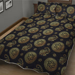 Cute Gold Boho Elephant Pattern Print Quilt Bed Set