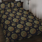 Cute Gold Boho Elephant Pattern Print Quilt Bed Set