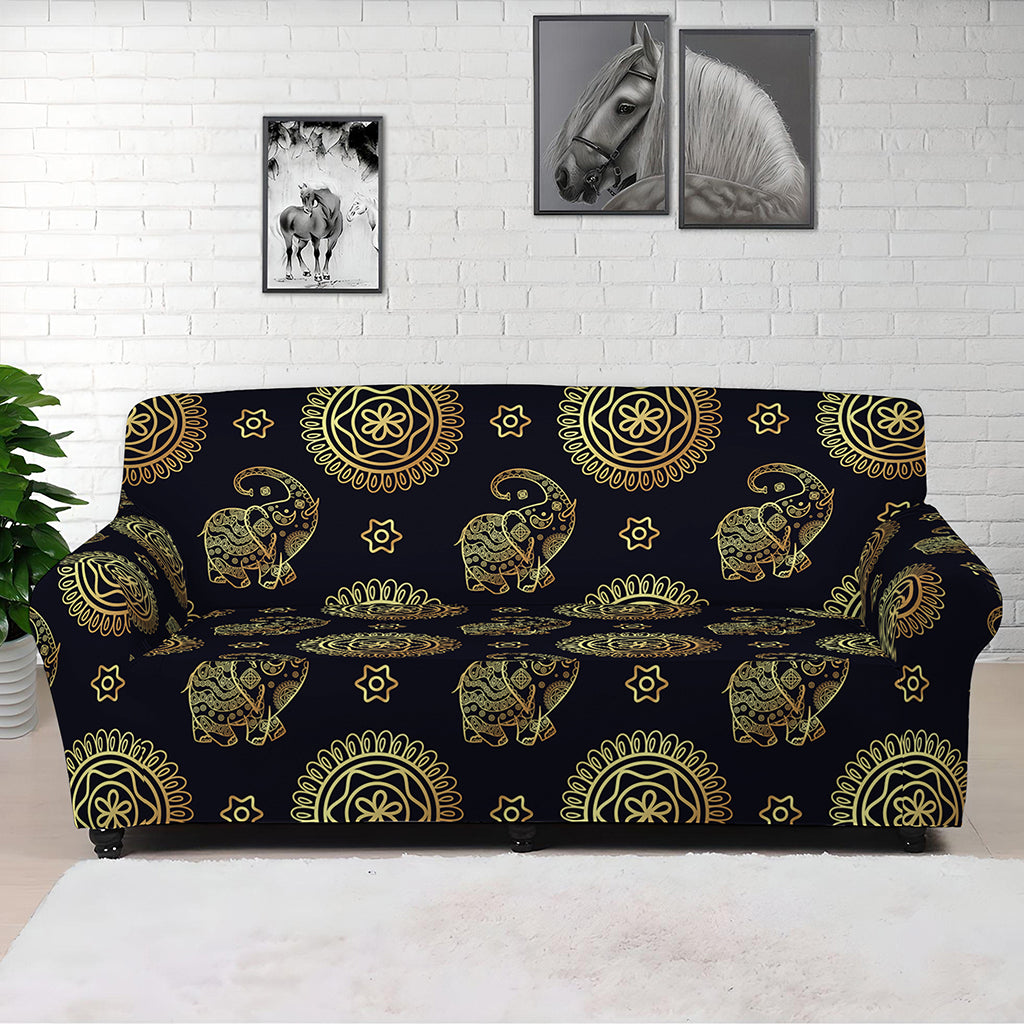 Cute Gold Boho Elephant Pattern Print Sofa Cover