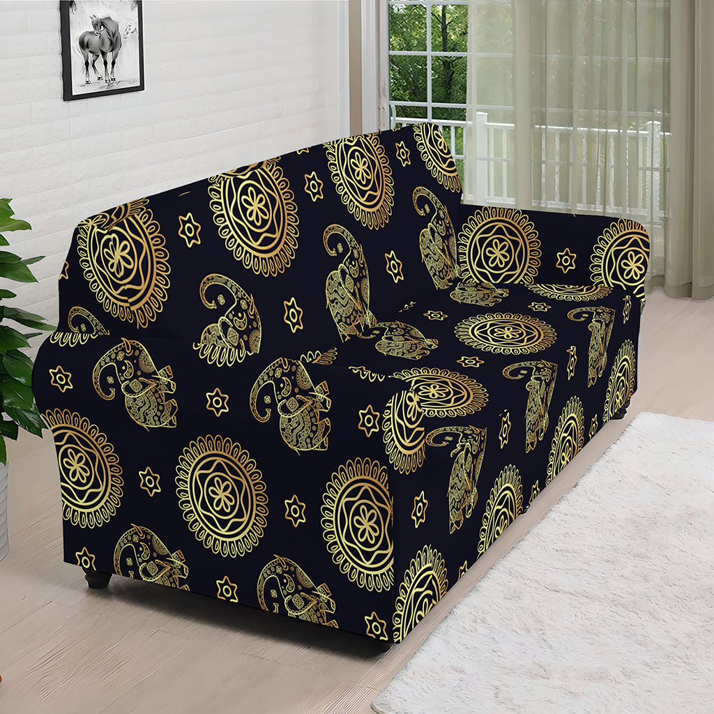 Cute Gold Boho Elephant Pattern Print Sofa Cover