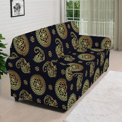 Cute Gold Boho Elephant Pattern Print Sofa Cover