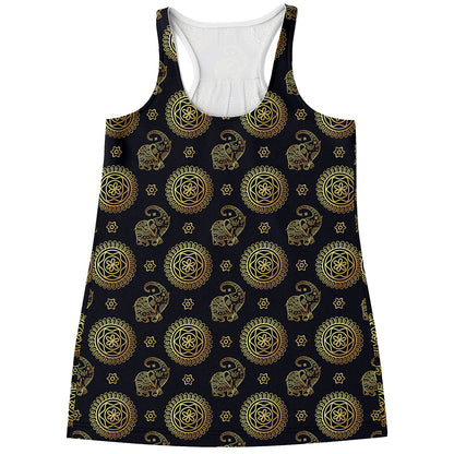 Cute Gold Boho Elephant Pattern Print Women's Racerback Tank Top