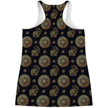 Cute Gold Boho Elephant Pattern Print Women's Racerback Tank Top