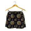 Cute Gold Boho Elephant Pattern Print Women's Shorts