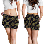 Cute Gold Boho Elephant Pattern Print Women's Shorts