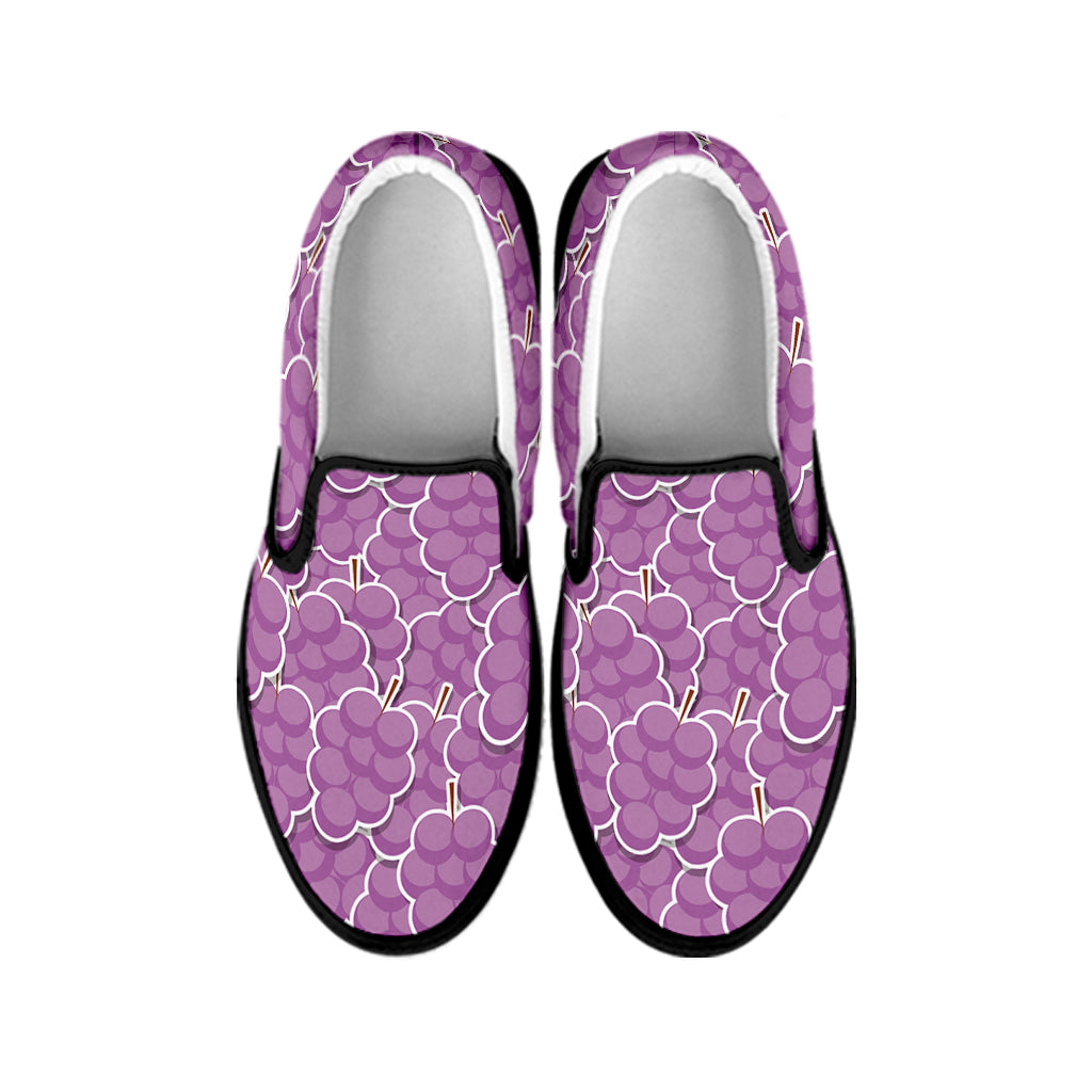 Cute Grape Pattern Print Black Slip On Shoes