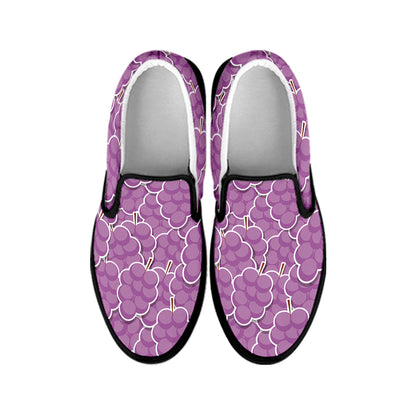 Cute Grape Pattern Print Black Slip On Shoes