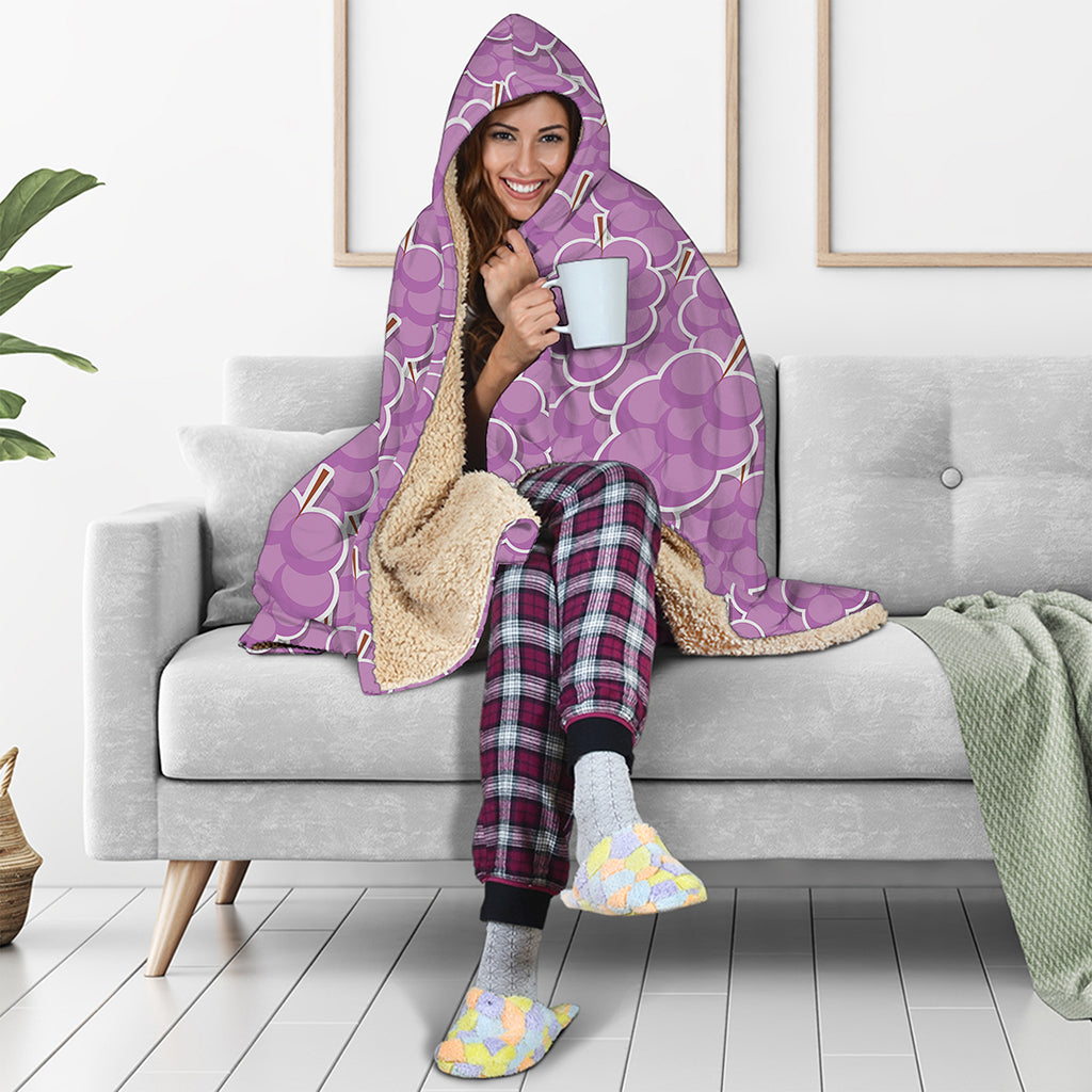 Cute Grape Pattern Print Hooded Blanket