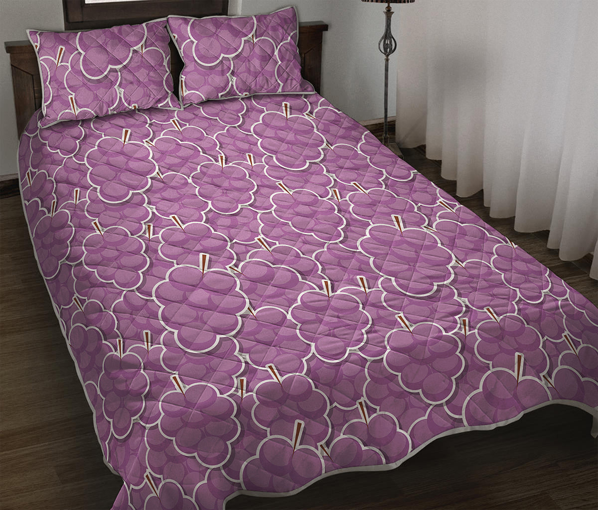 Cute Grape Pattern Print Quilt Bed Set