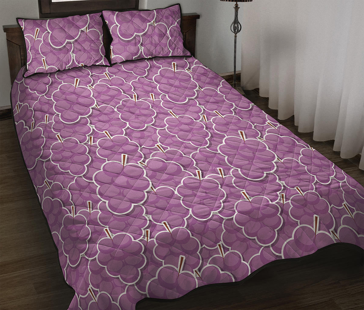 Cute Grape Pattern Print Quilt Bed Set