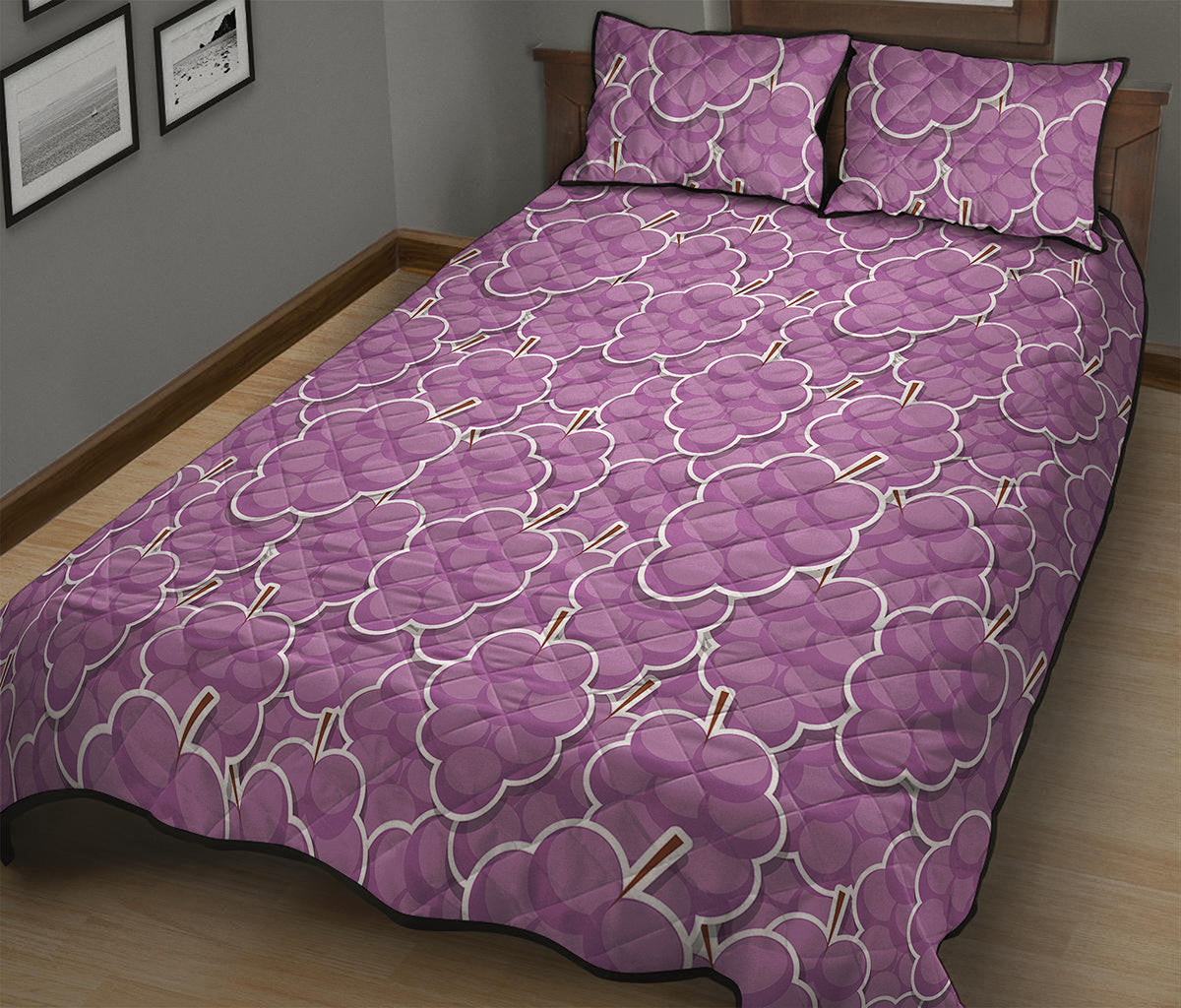 Cute Grape Pattern Print Quilt Bed Set