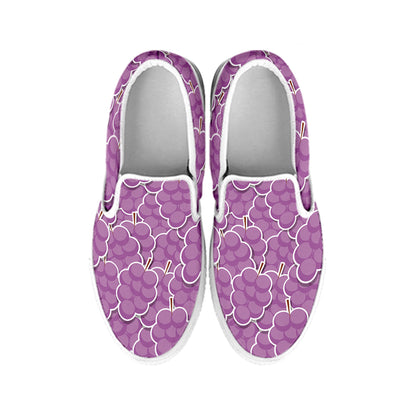 Cute Grape Pattern Print White Slip On Shoes