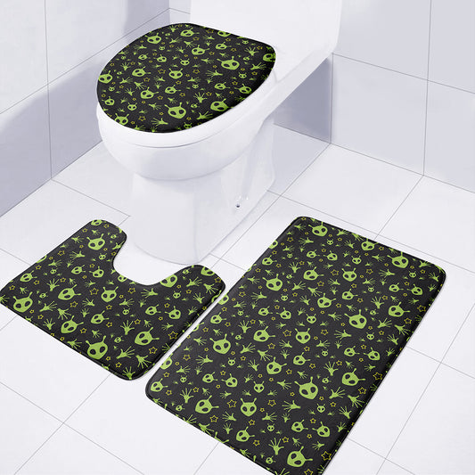 Cute Green Alien Pattern Print 3 Piece Bath Mat Set