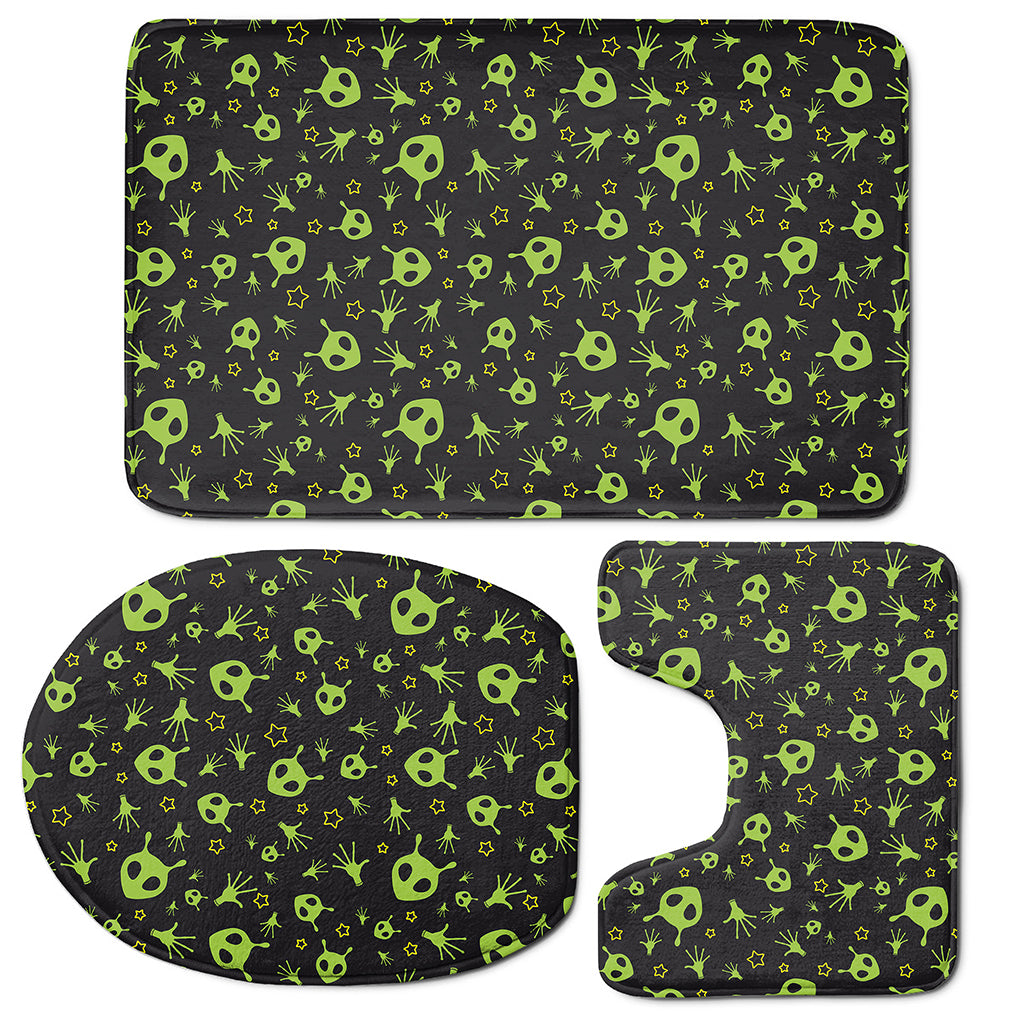 Cute Green Alien Pattern Print 3 Piece Bath Mat Set