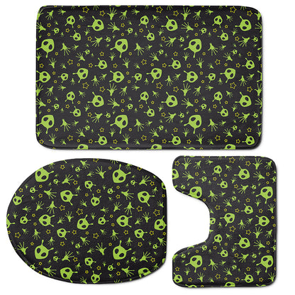 Cute Green Alien Pattern Print 3 Piece Bath Mat Set