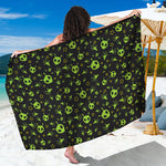 Cute Green Alien Pattern Print Beach Sarong Wrap