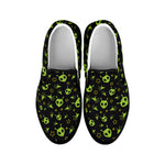 Cute Green Alien Pattern Print Black Slip On Shoes