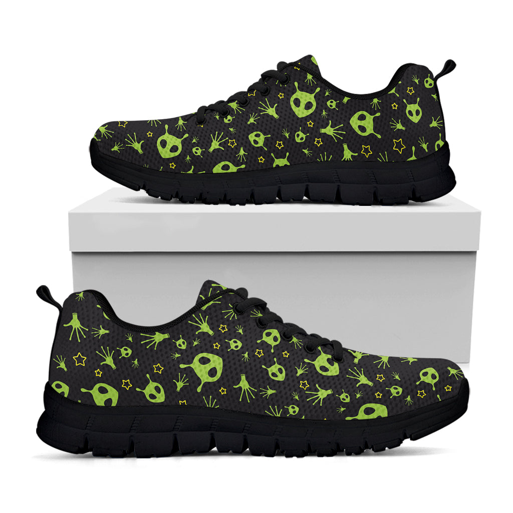 Cute Green Alien Pattern Print Black Sneakers