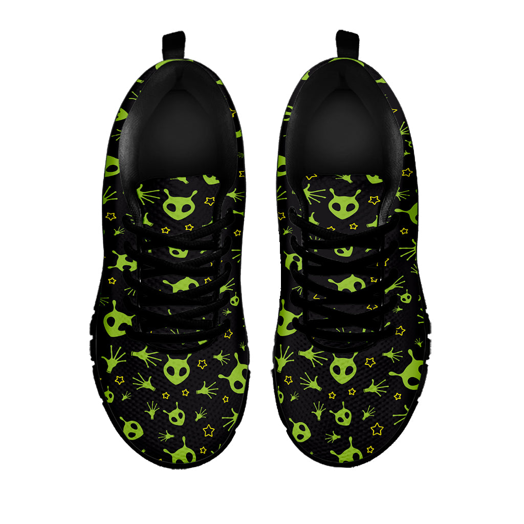 Cute Green Alien Pattern Print Black Sneakers