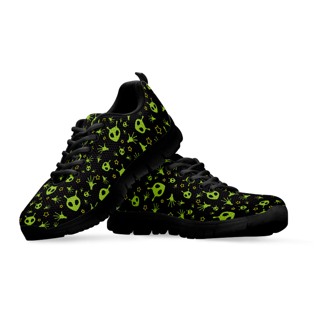 Cute Green Alien Pattern Print Black Sneakers