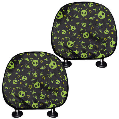 Cute Green Alien Pattern Print Car Headrest Covers