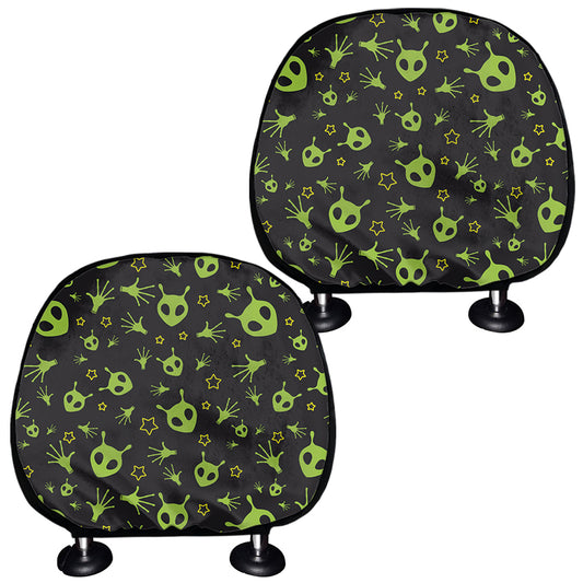 Cute Green Alien Pattern Print Car Headrest Covers