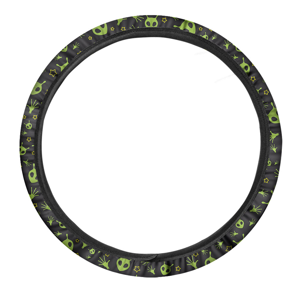 Cute Green Alien Pattern Print Car Steering Wheel Cover