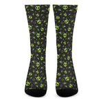 Cute Green Alien Pattern Print Crew Socks