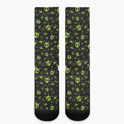 Cute Green Alien Pattern Print Crew Socks