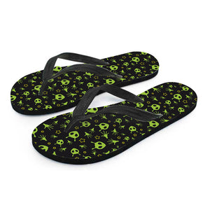 Cute Green Alien Pattern Print Flip Flops