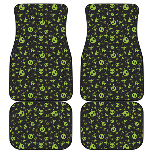 Cute Green Alien Pattern Print Front and Back Car Floor Mats