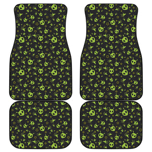 Cute Green Alien Pattern Print Front and Back Car Floor Mats