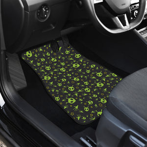 Cute Green Alien Pattern Print Front and Back Car Floor Mats