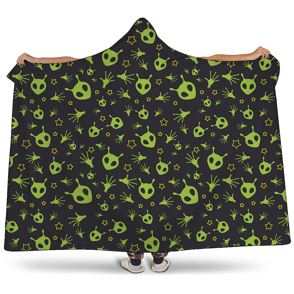 Cute Green Alien Pattern Print Hooded Blanket