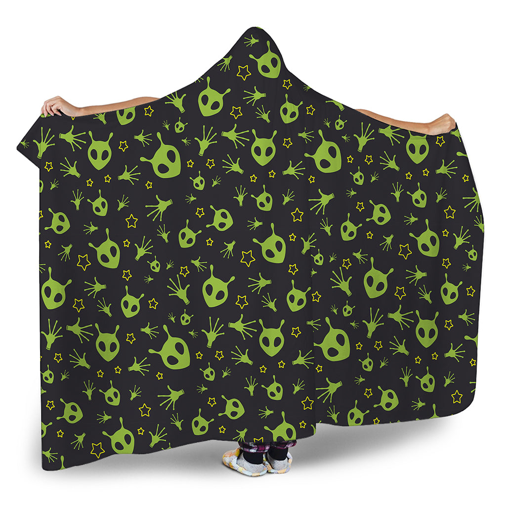 Cute Green Alien Pattern Print Hooded Blanket
