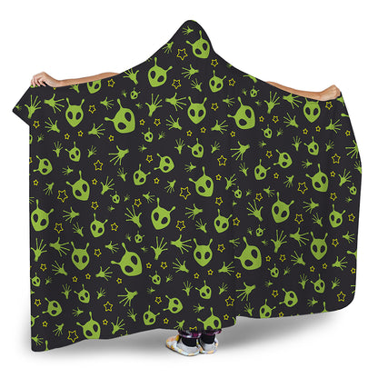 Cute Green Alien Pattern Print Hooded Blanket