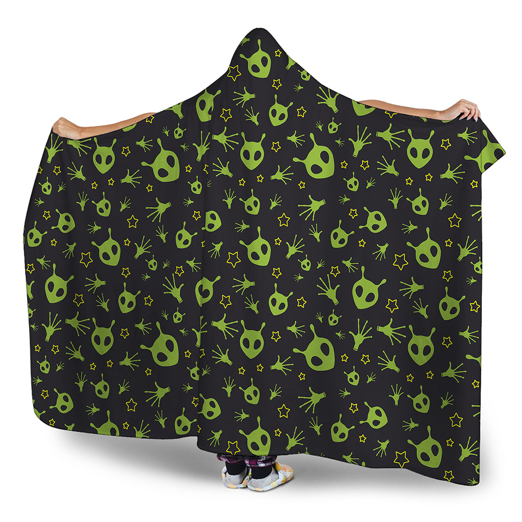 Cute Green Alien Pattern Print Hooded Blanket