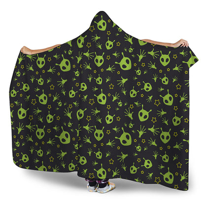 Cute Green Alien Pattern Print Hooded Blanket