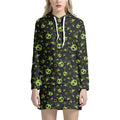 Cute Green Alien Pattern Print Pullover Hoodie Dress