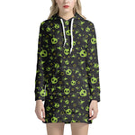 Cute Green Alien Pattern Print Hoodie Dress