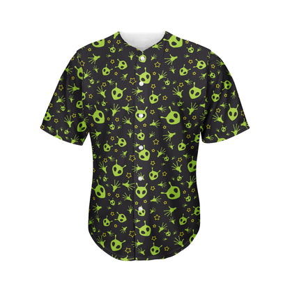 Cute Green Alien Pattern Print Men's Baseball Jersey