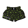 Cute Green Alien Pattern Print Muay Thai Boxing Shorts